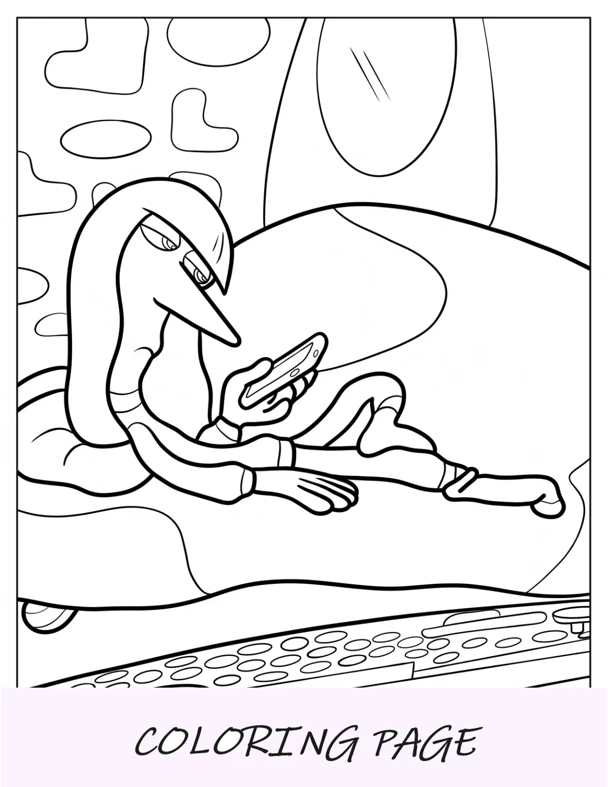 Folha para Colorir Ennui descansando no sofá