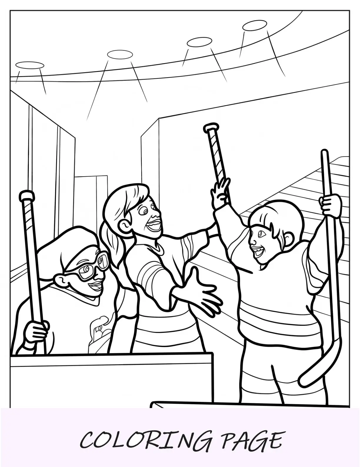 Folha para colorir de Riley torcendo com Grace e Bree
