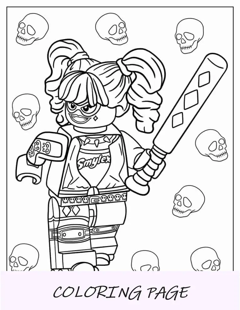 Lego Harley Quinn sosteniendo un bate de béisbol