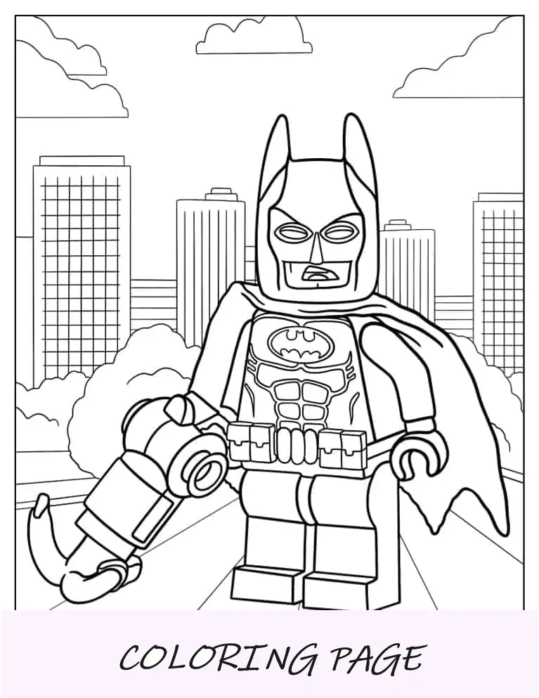 Lego Batman detallado en la ciudad para colorear