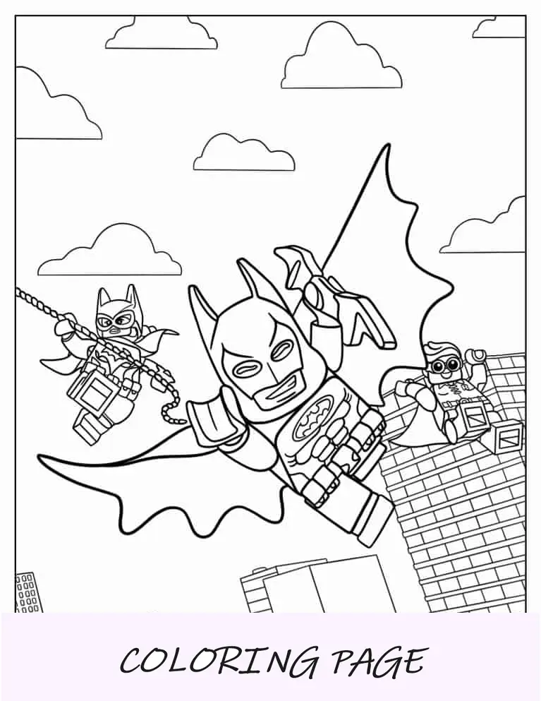 Lego Batman, Catwoman y Robin para colorear