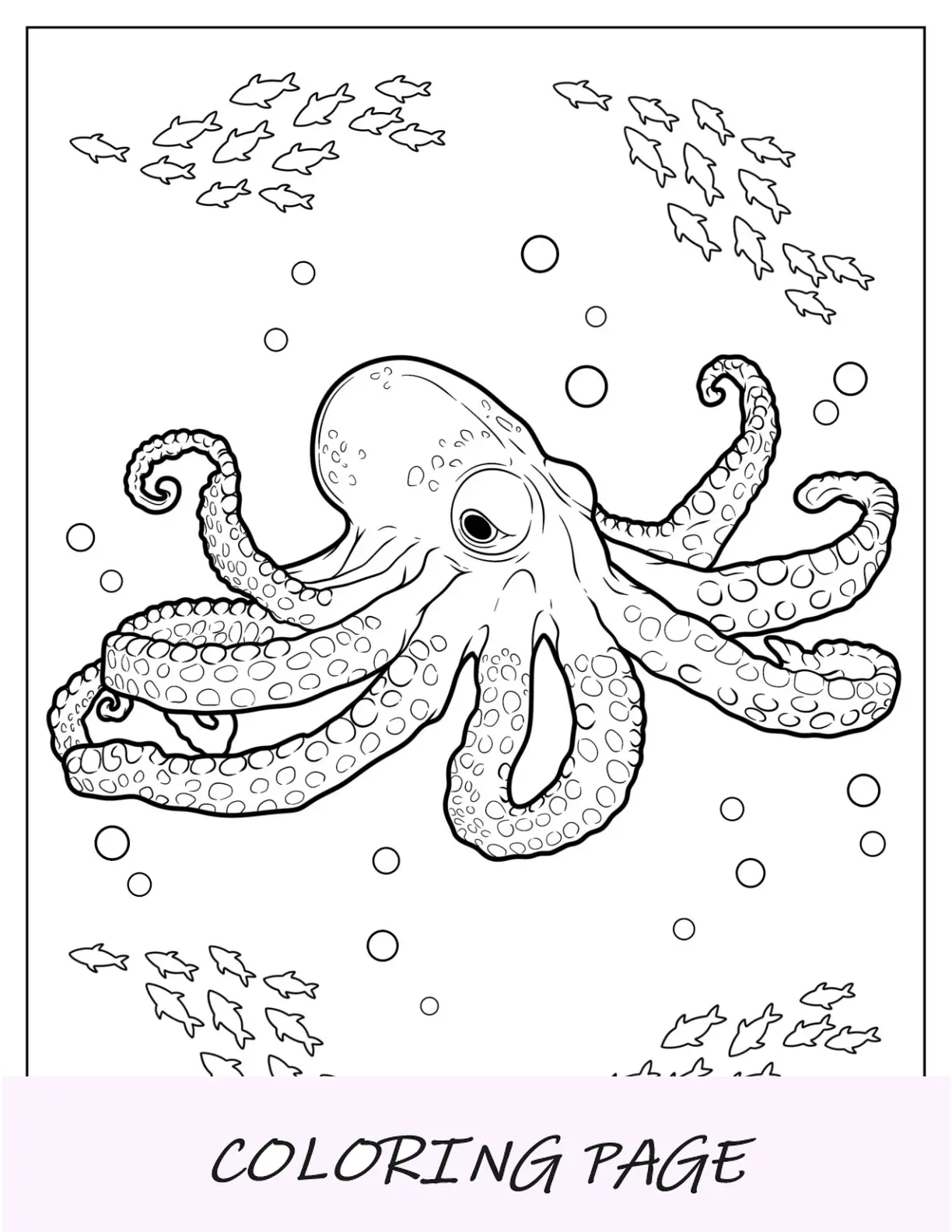 Gruselige Oktopus-Malseite, die im Ozean schwimmt