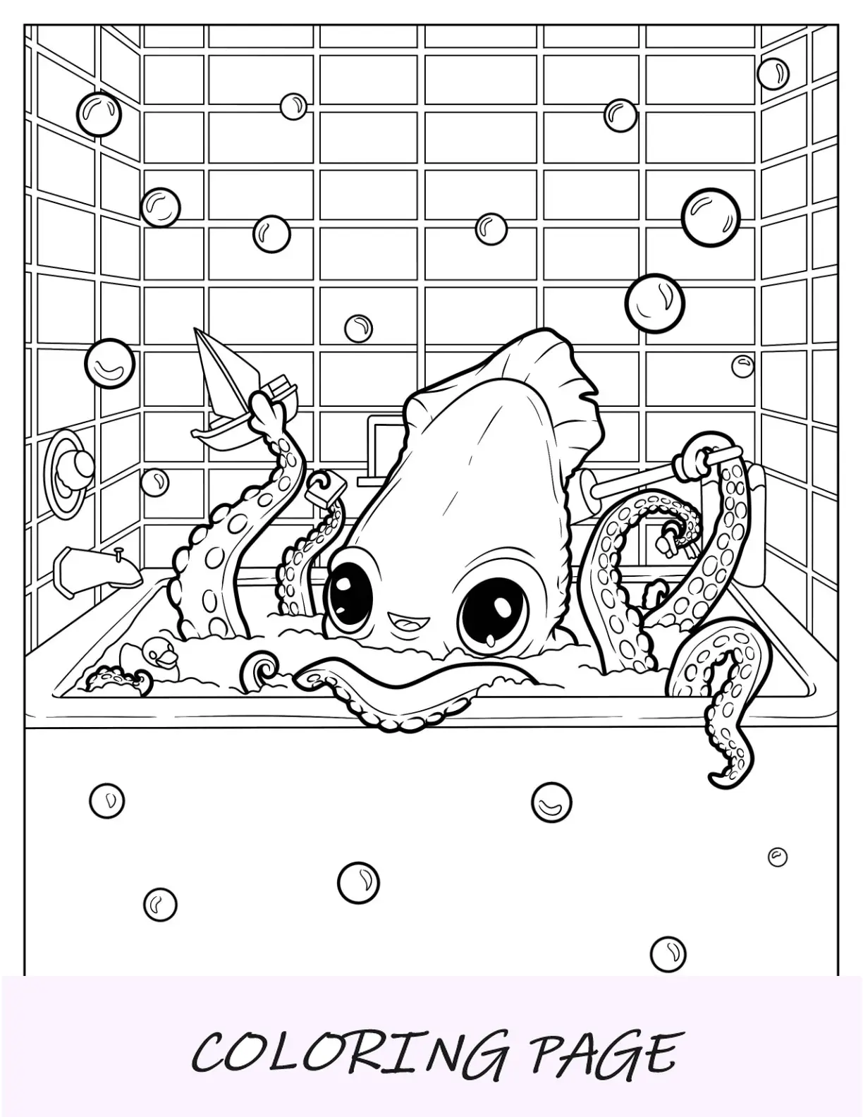Niedliche Baby-Oktopus-Malseite mit Schaumbad