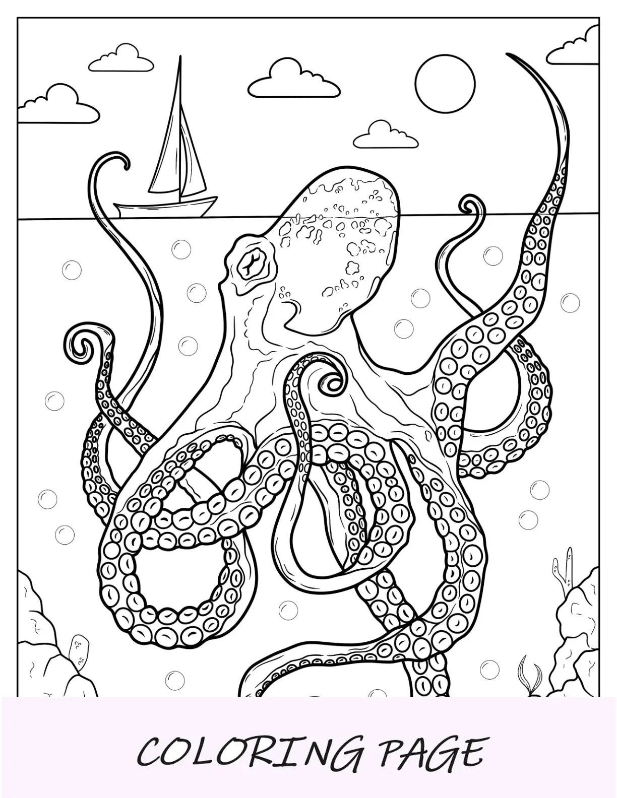 Malvorlage Gian Octopus, der auf das Boot späht