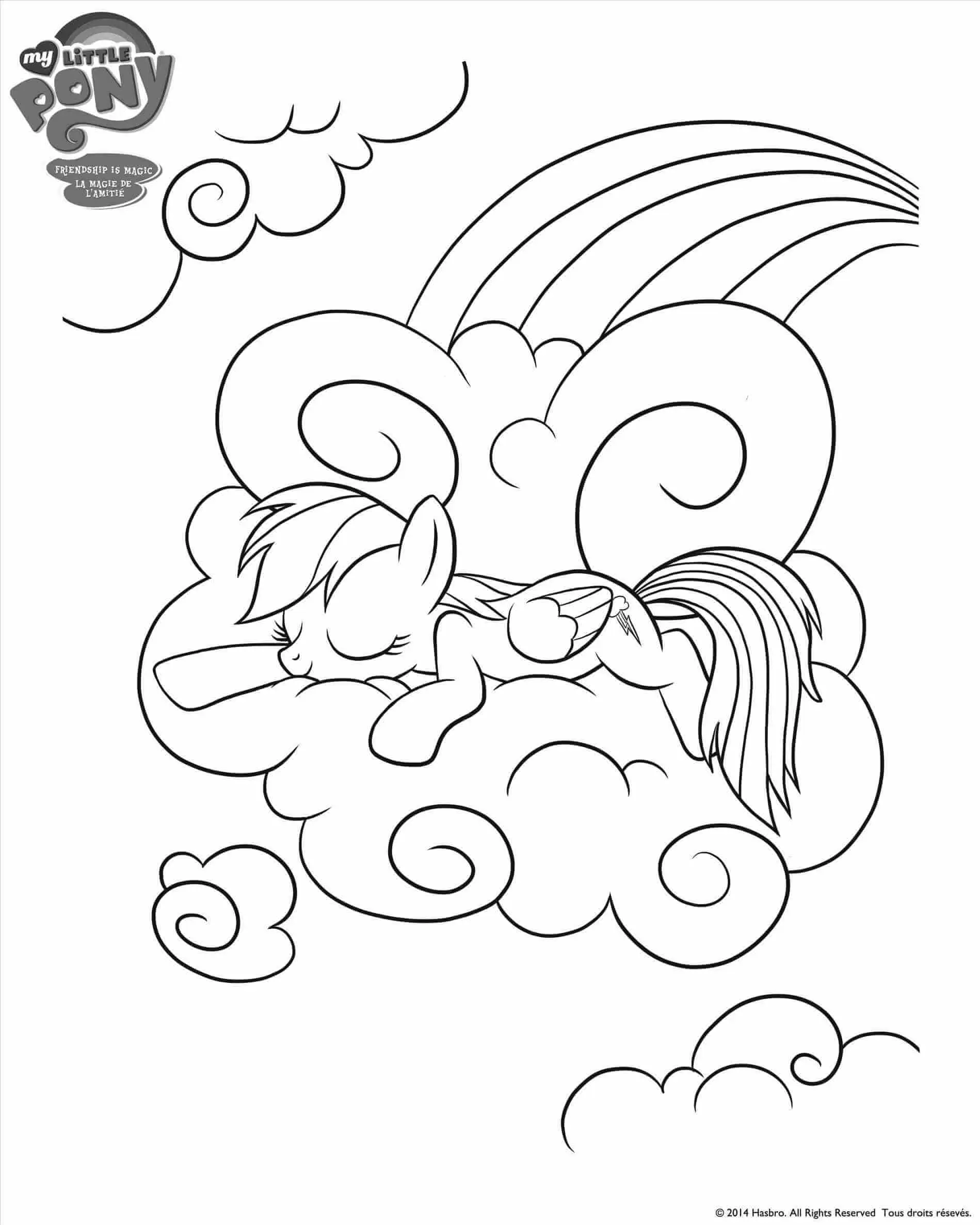 Rainbow Dash Sleeps On A Cloud Coloring Page