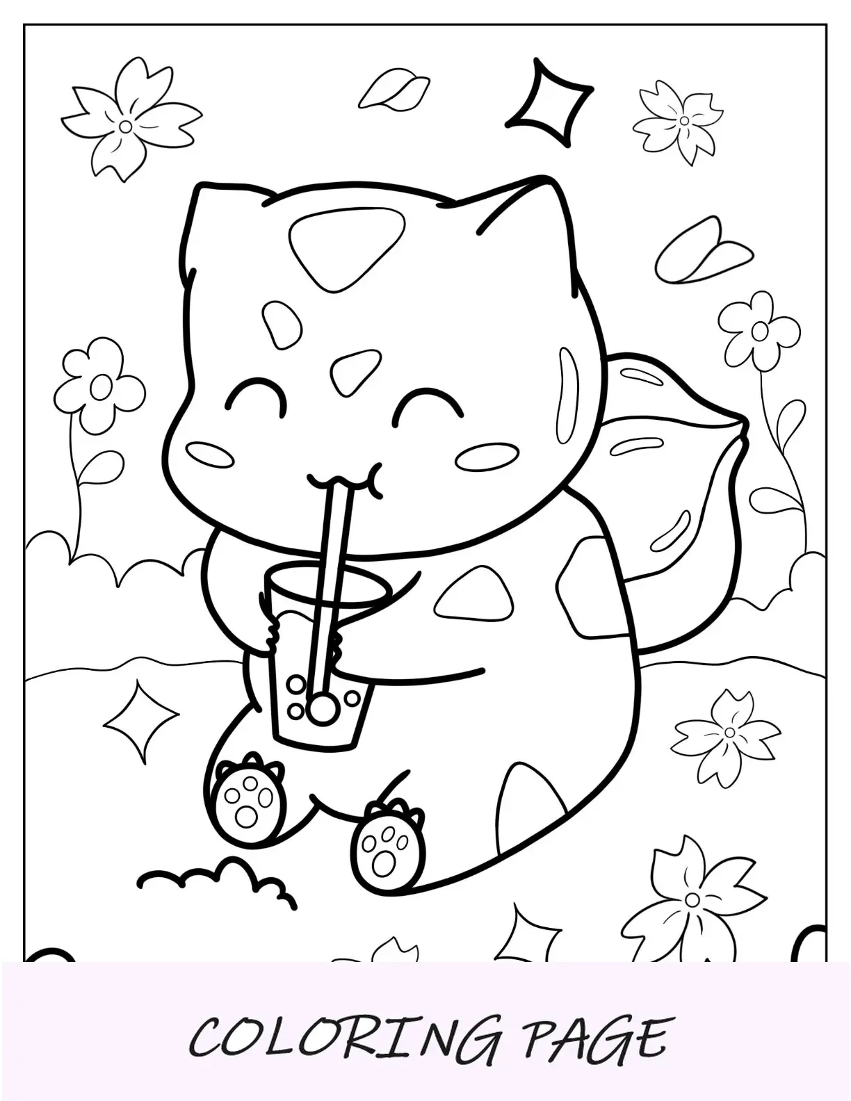 Página para colorir de Squirtle bebendo chá Boba