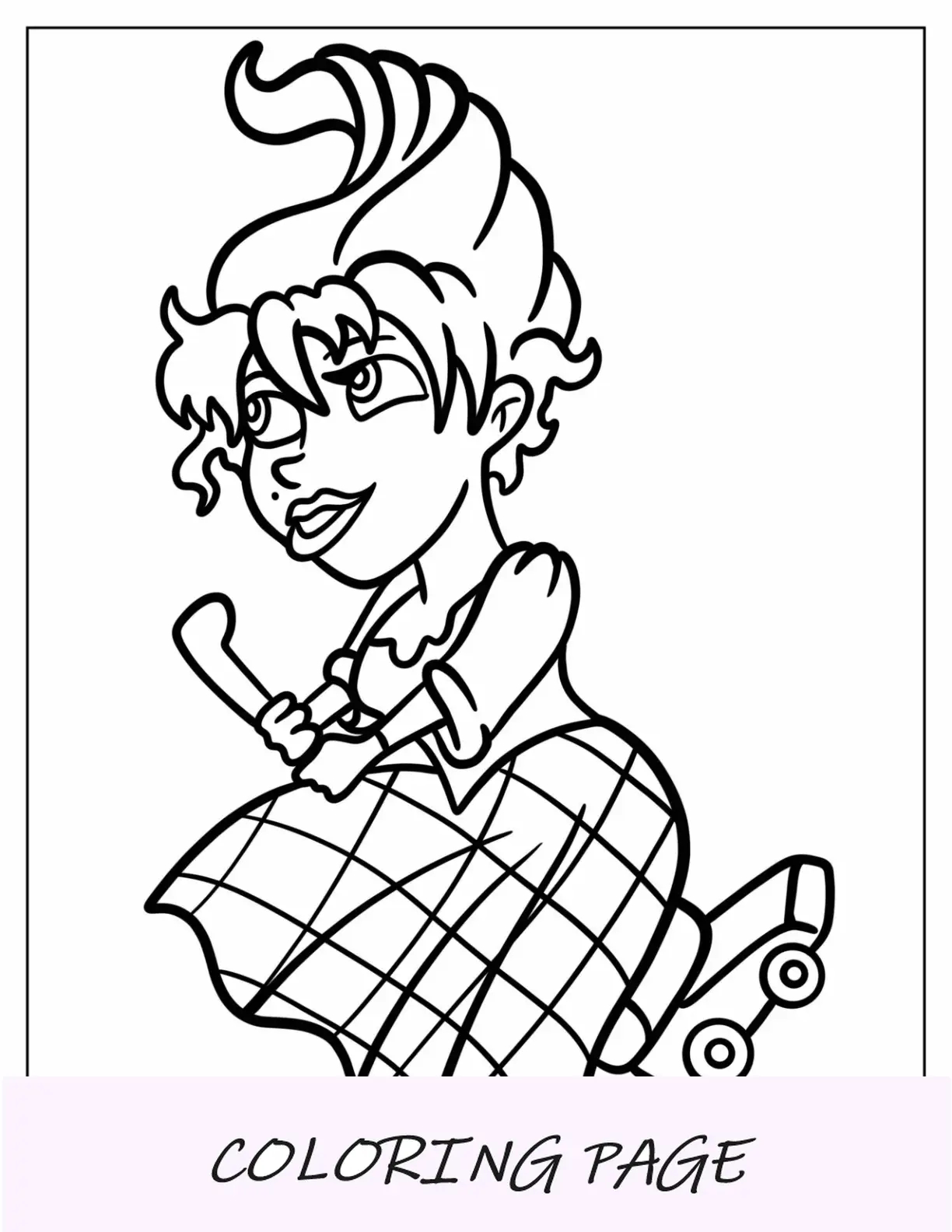 Página para colorir simples de Hocus Pocus de Mary Sanderson voando na vassoura