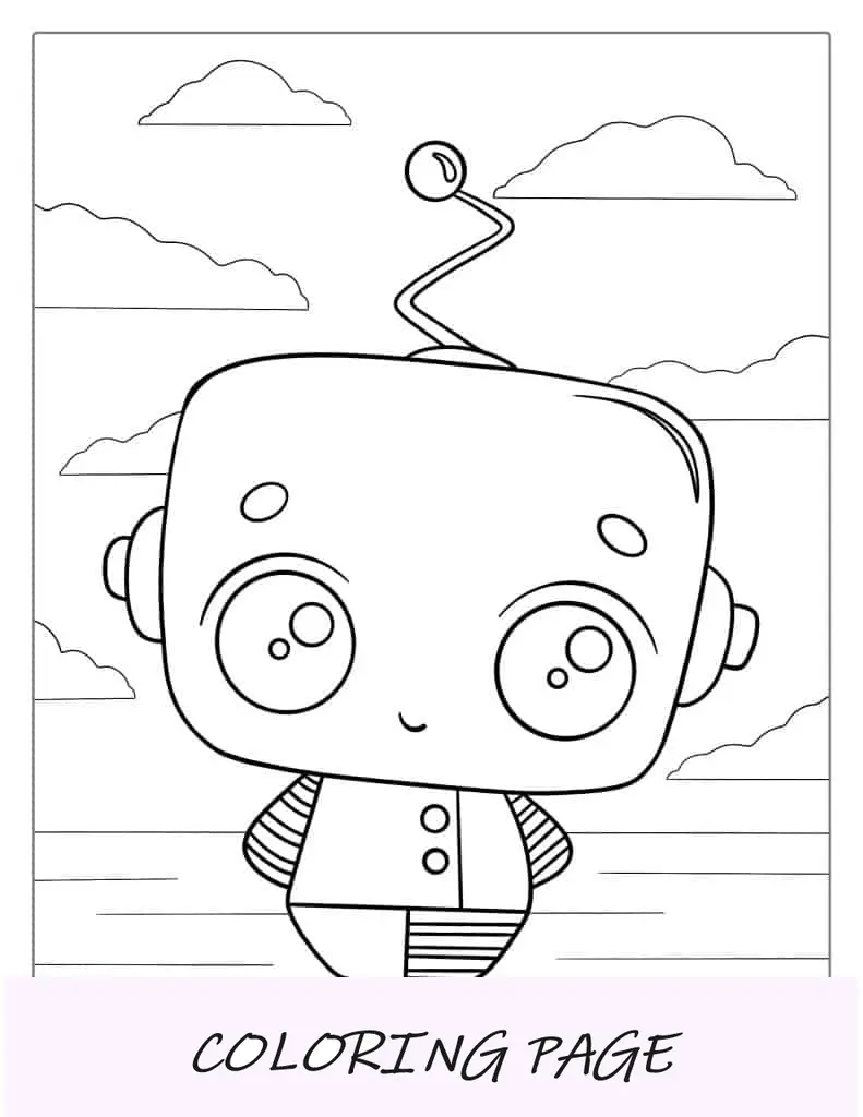 Robô Kawaii fofo para colorir