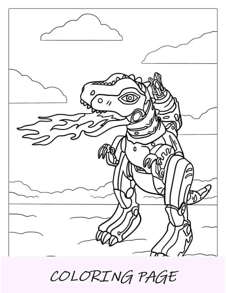 Folha para colorir de dinossauro robô