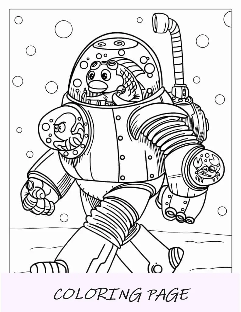 Página para colorir do robô Steam Punk