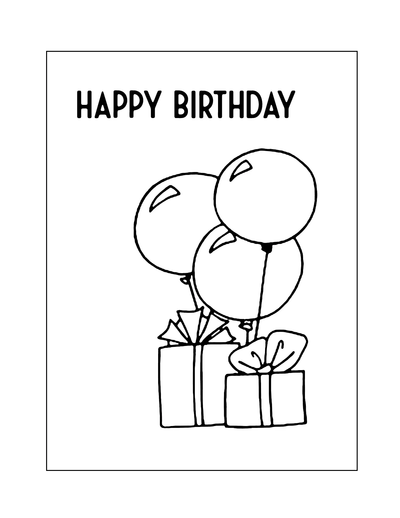 Birthday Presents And Balloons Coloring Page