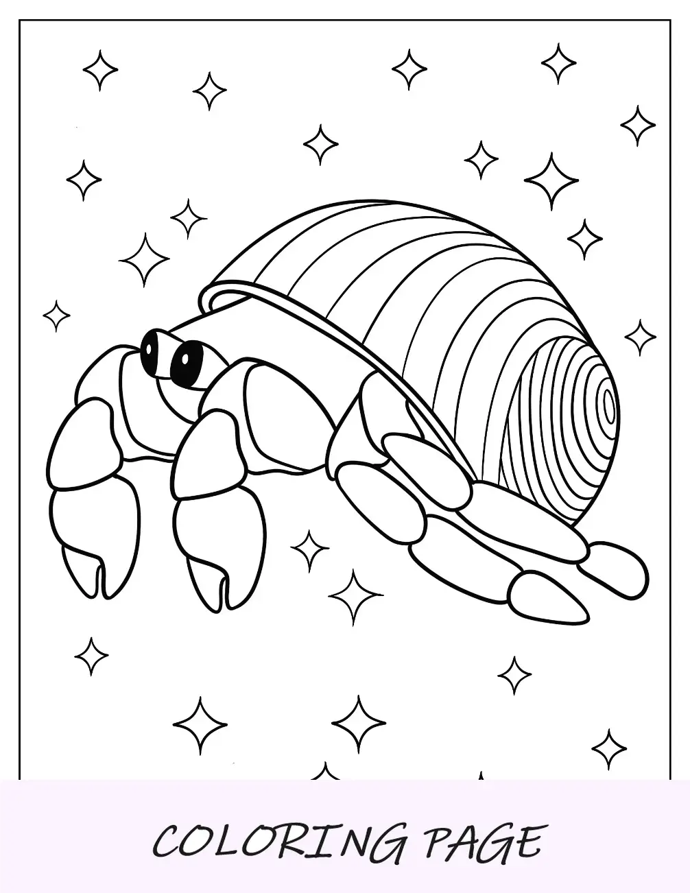 Desenho para colorir de caranguejo eremita de desenho animado com concha em espiral