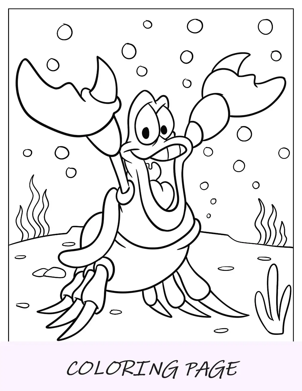 Página para colorir de Sebastian, o caranguejo, da Pequena Sereia para crianças