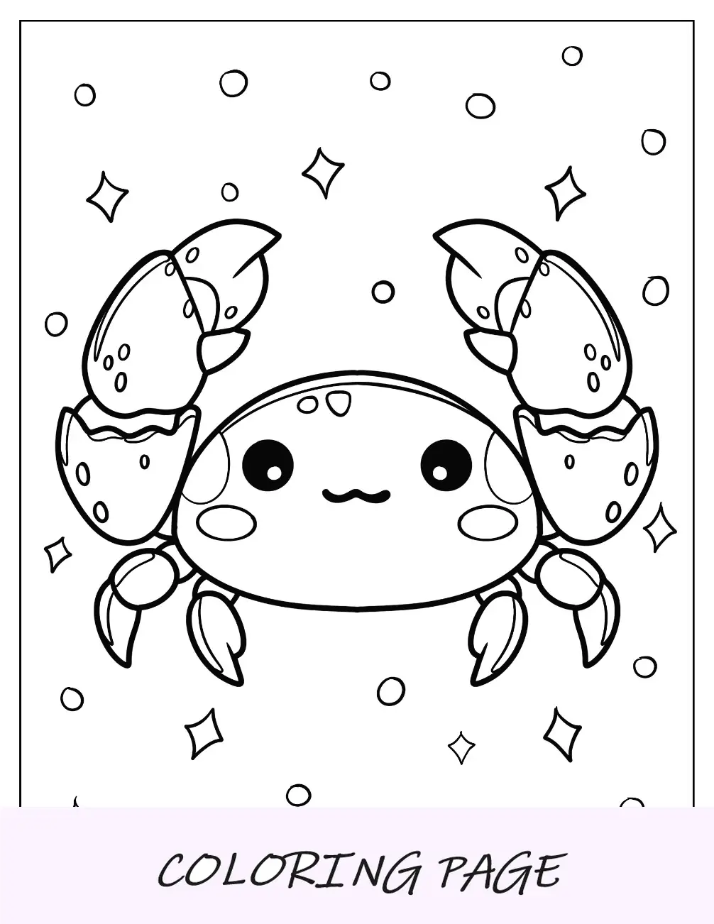 Página para colorir de caranguejo sorridente Kawaii para crianças em idade pré-escolar