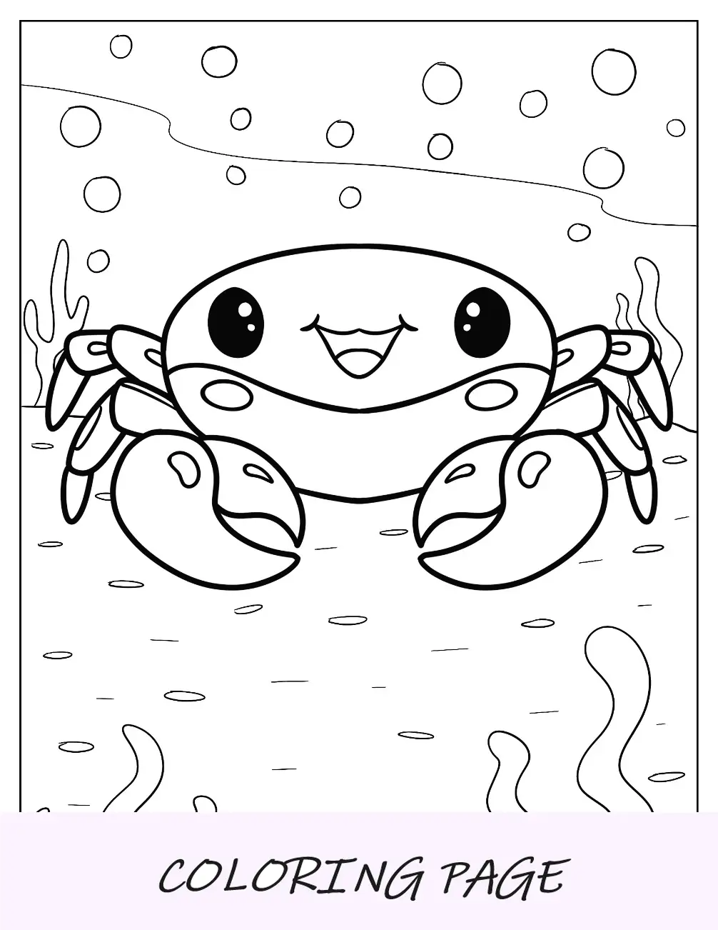Desenho de caranguejo fofo para colorir no fundo do mar para crianças