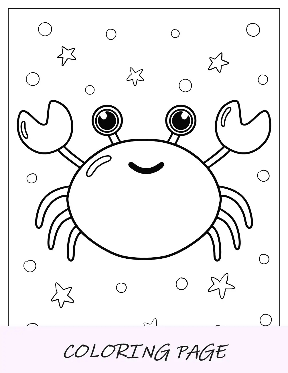 Página para colorir de caranguejo sorridente Chibi para crianças em idade pré-escolar
