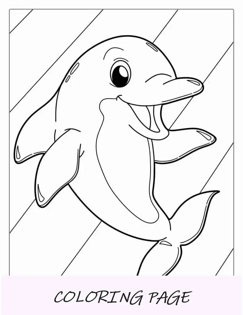 Hoja para colorear fácil de delfines para niños en edad preescolar