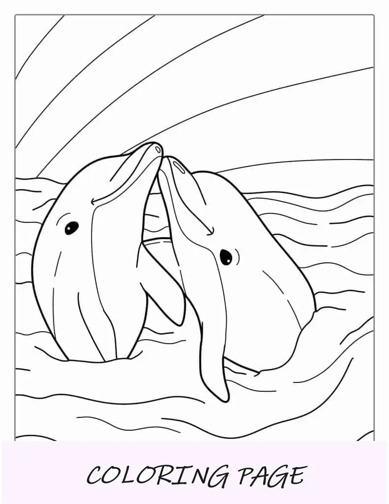Página para colorear de dos delfines tocándose la nariz