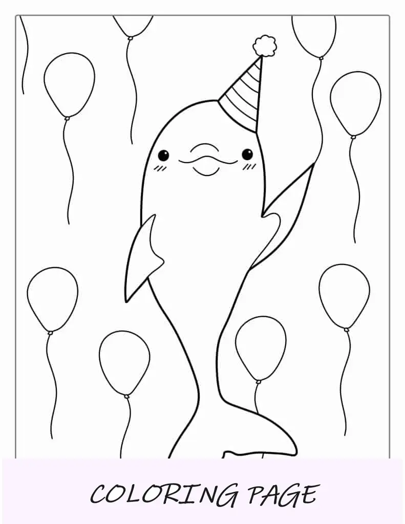 Delfín vistiendo fiesta dura con globos