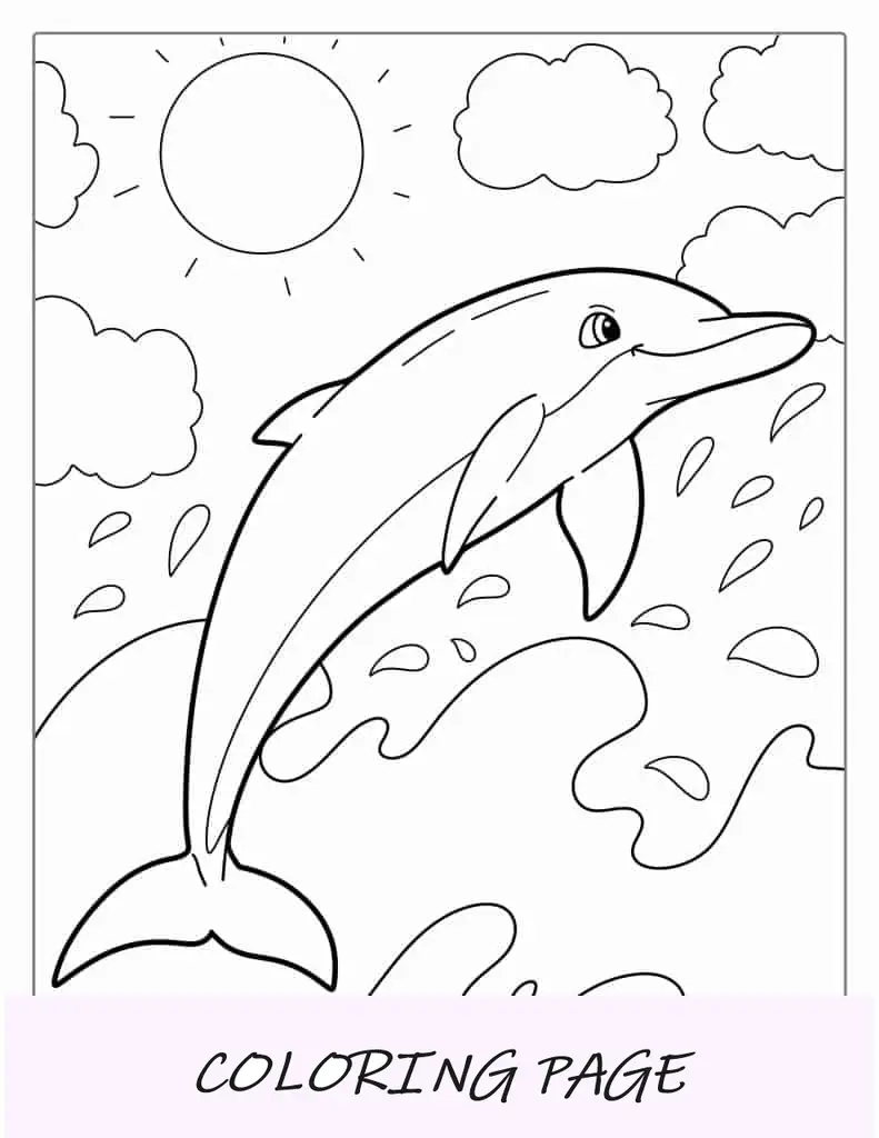 Delfín girador saltando fuera del agua para colorear