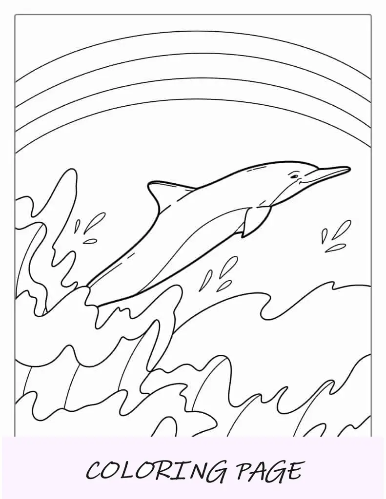Delfín saltando fuera del agua para colorear