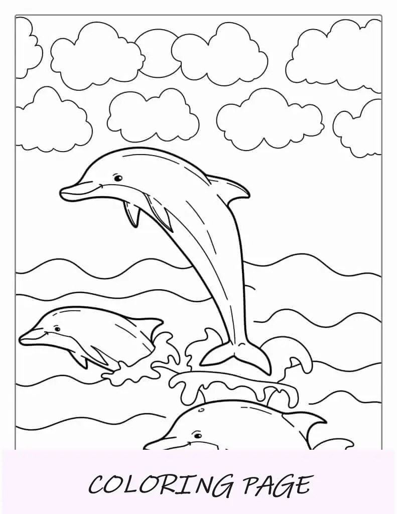 Delfín saltando fuera del agua para colorear