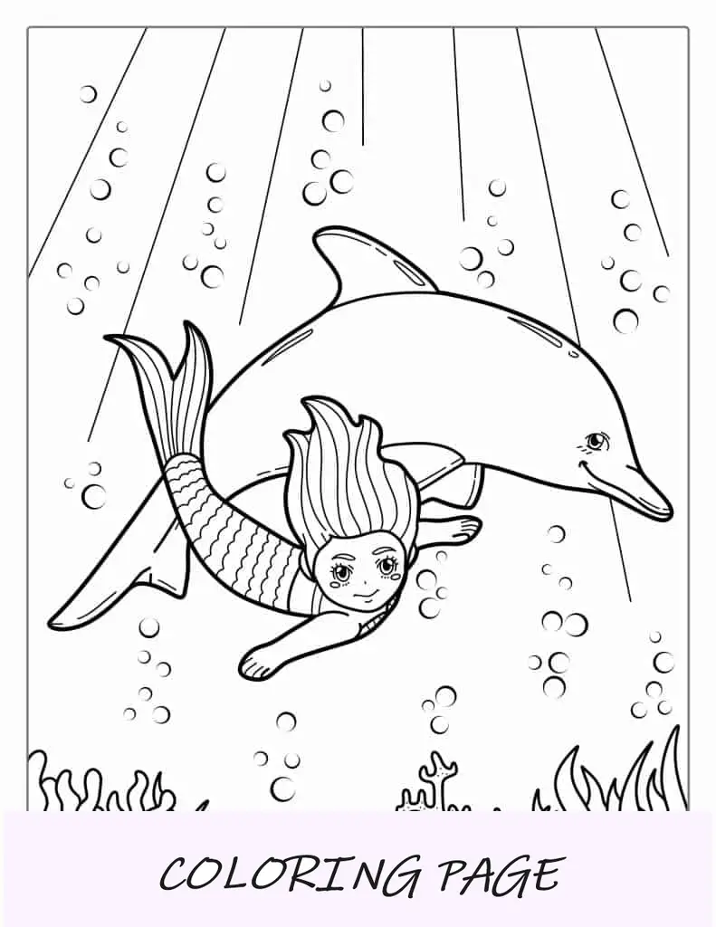 Página para colorear de delfines y sirenas para niños
