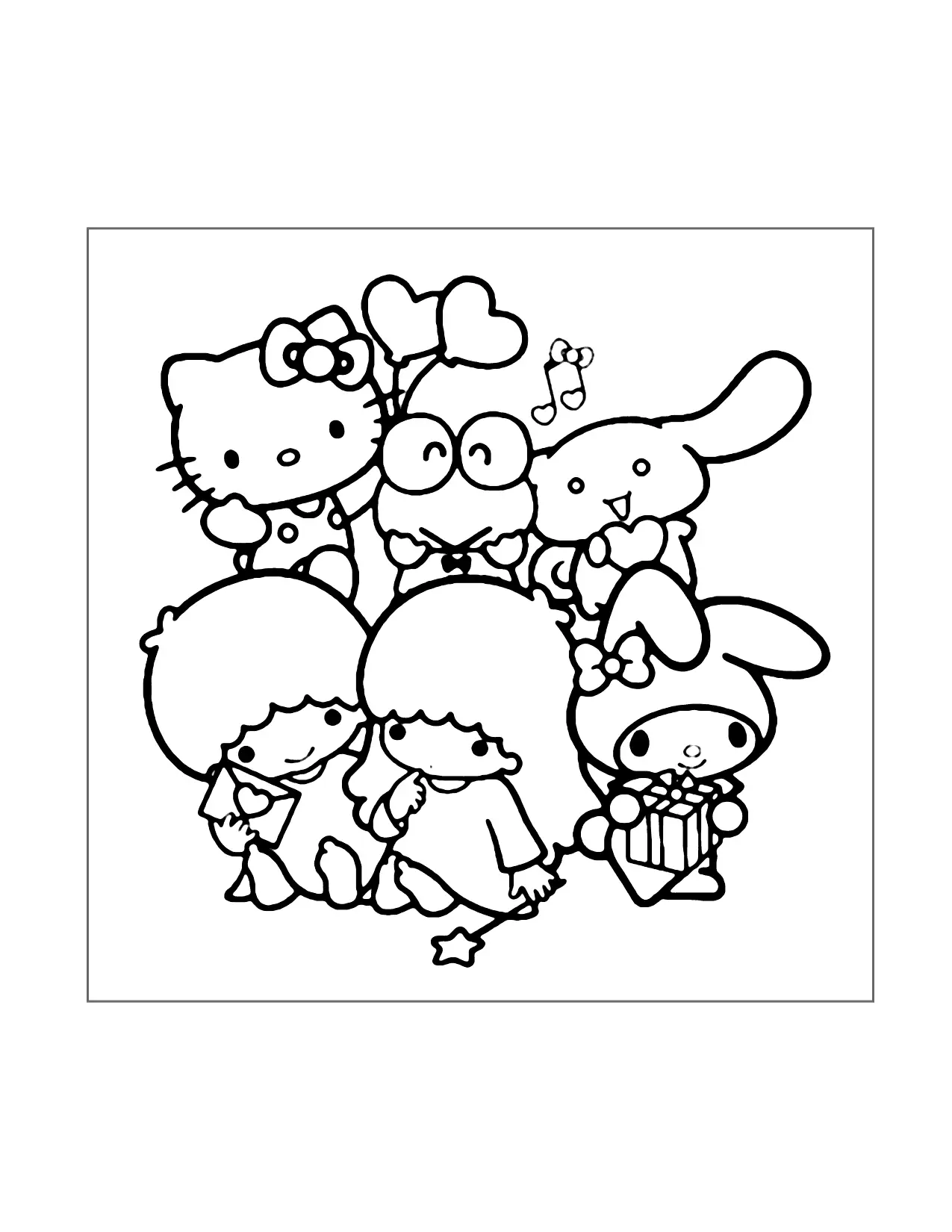 Sanrio Twins Hello Kitty Characters Coloring Page