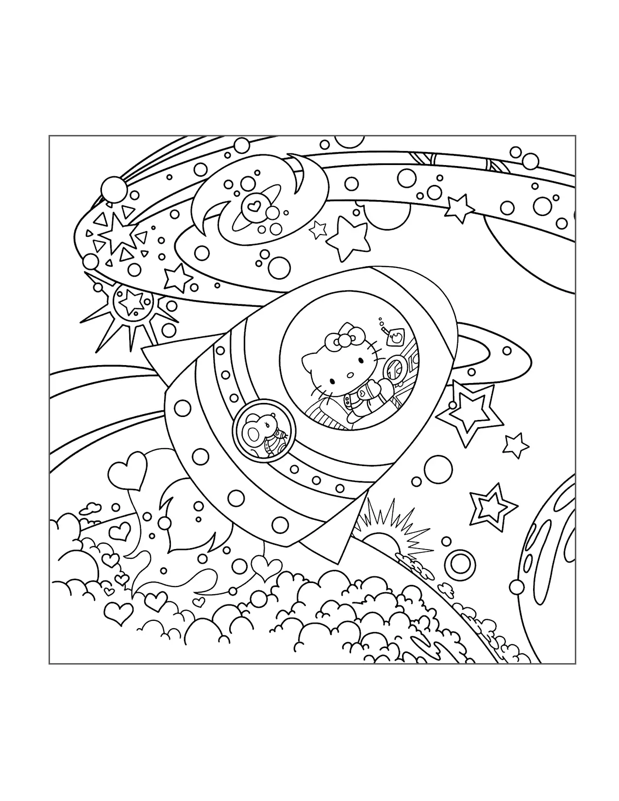 Hello Kitty In Space Coloring Page