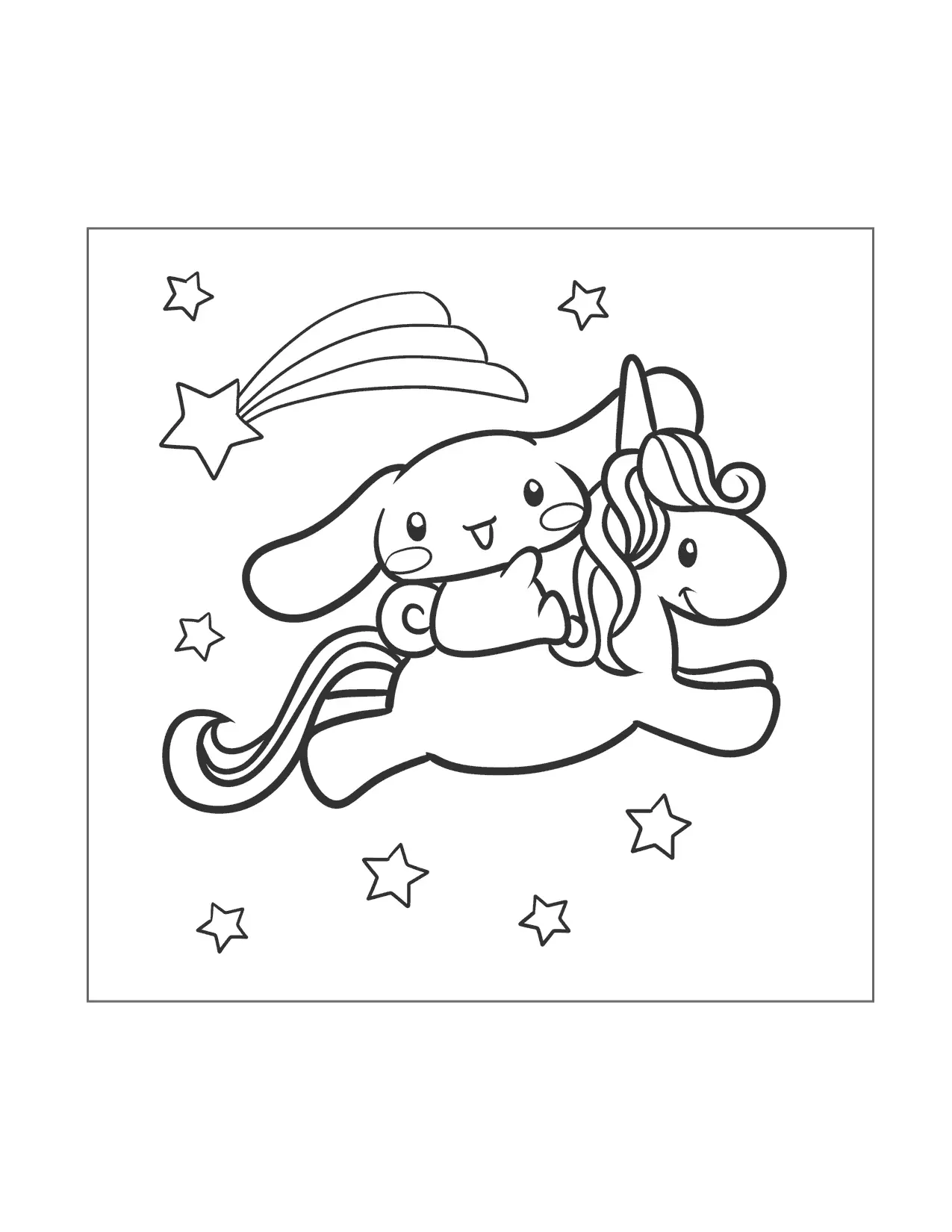 Cinnamoroll Rides A Unicorn Coloring Page