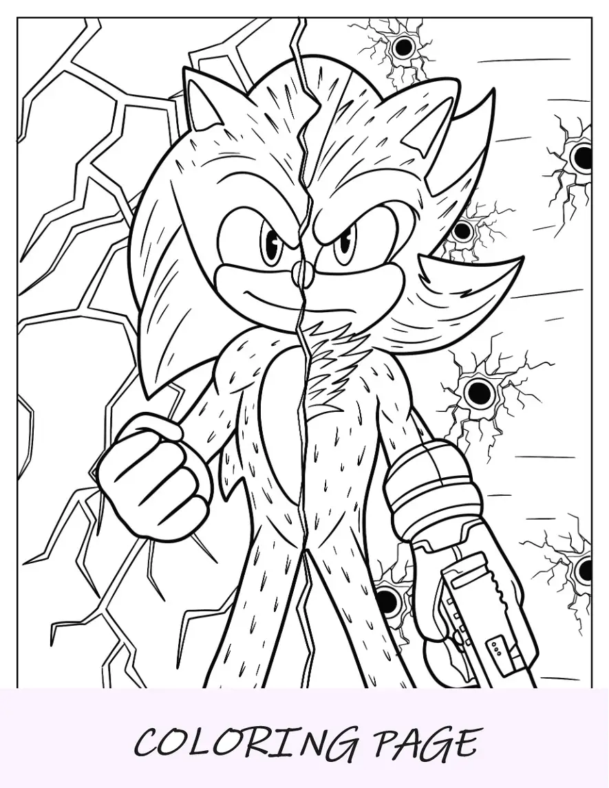 Página para colorir criativa meio Sonic meia sombra