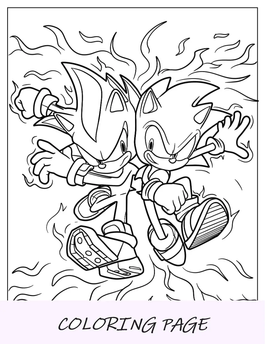 Página para colorir de sombra e Sonic tocando lado a lado