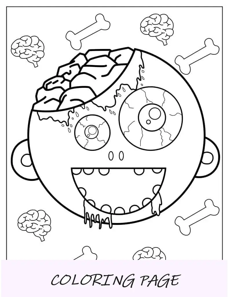 Cabeça de zumbi simples de colorir para crianças em idade pré-escolar