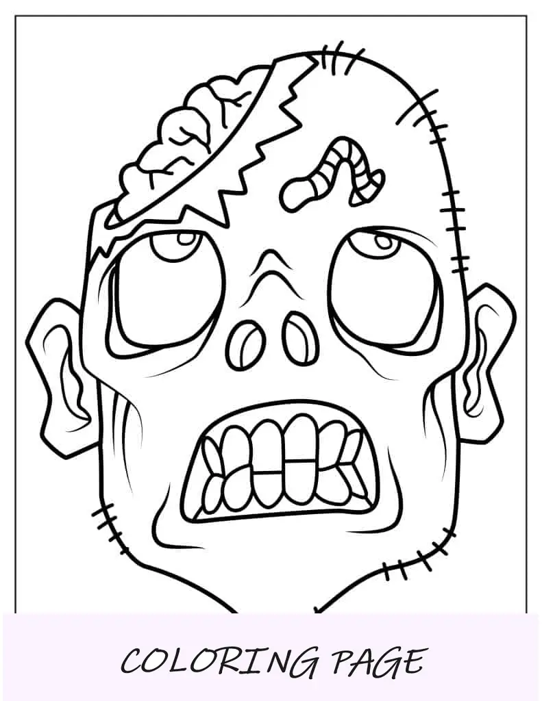 Cara de zumbi com cérebro aparecendo para colorir