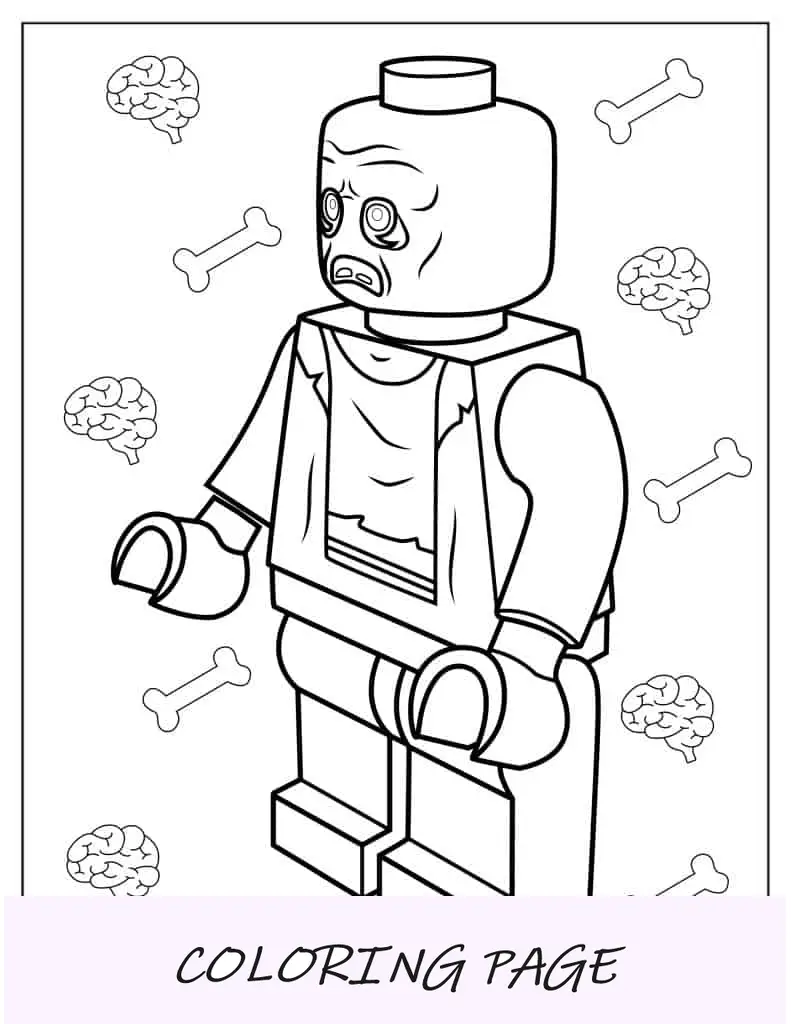 Página para colorir de um zumbi Lego