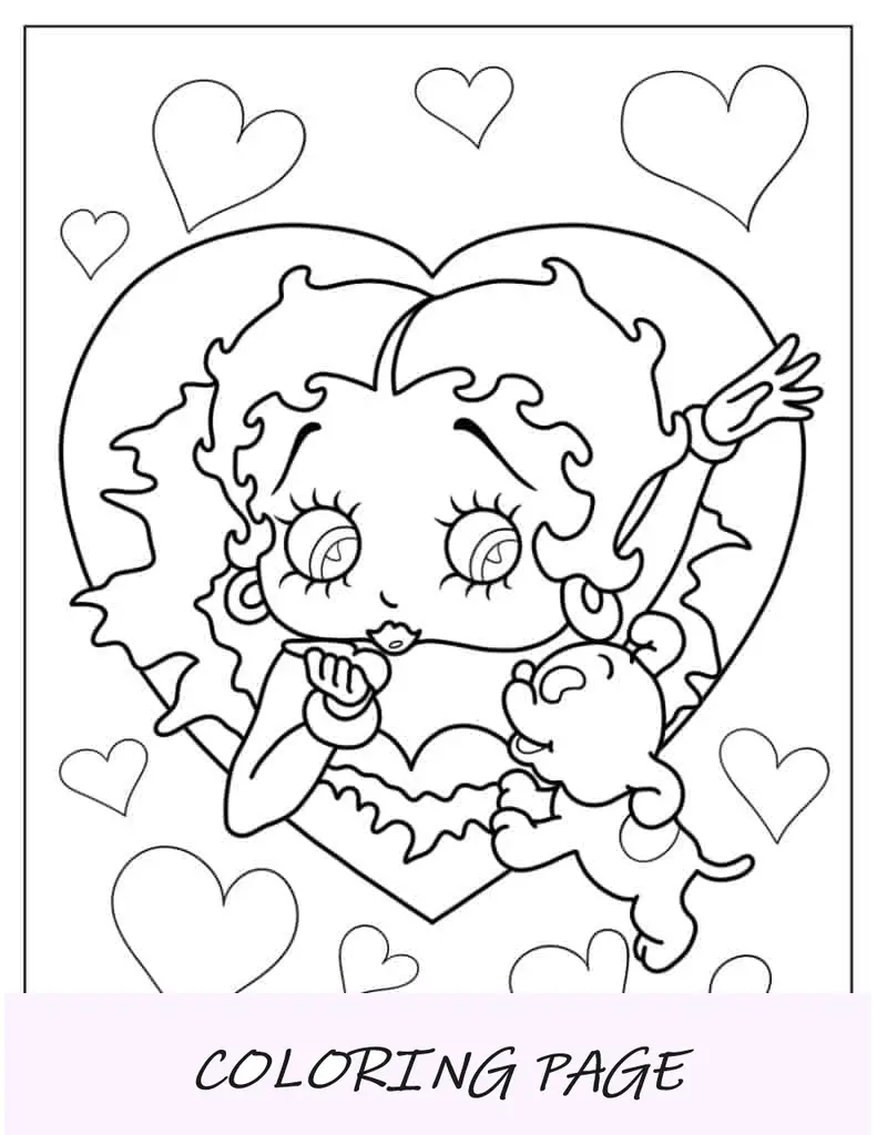 Hoja para colorear de Betty Boop y Pudgy