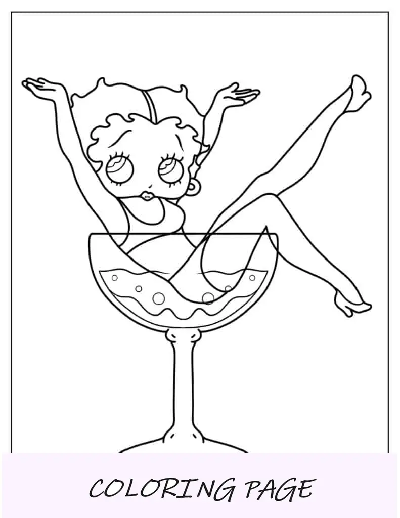 Dibujo para colorear de Betty Boop en copa de vino