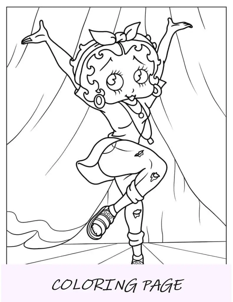 Betty Boop Con Ropa Retro En El Escenario Para Colorear