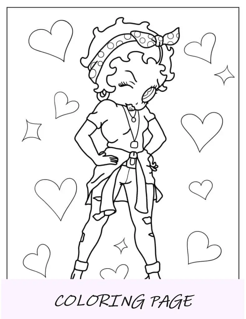 Betty Boop guiñando un ojo para colorear para niños
