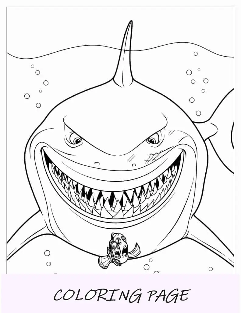 Página para colorir de Bruce, o tubarão