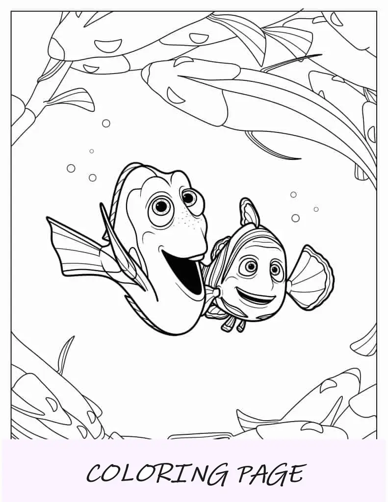 Marlin e Dory fazendo amizade com peixes