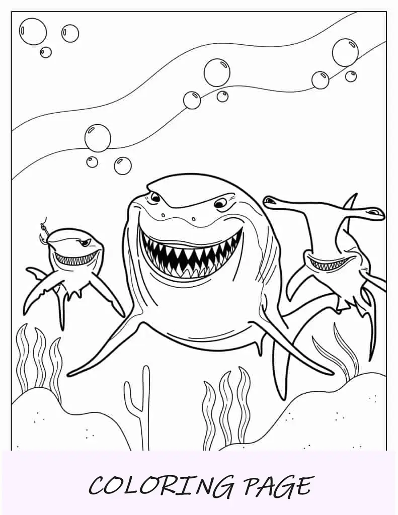 Tubarões, de Procurando Nemo (Bruce, Anchor e Chum) até colorir