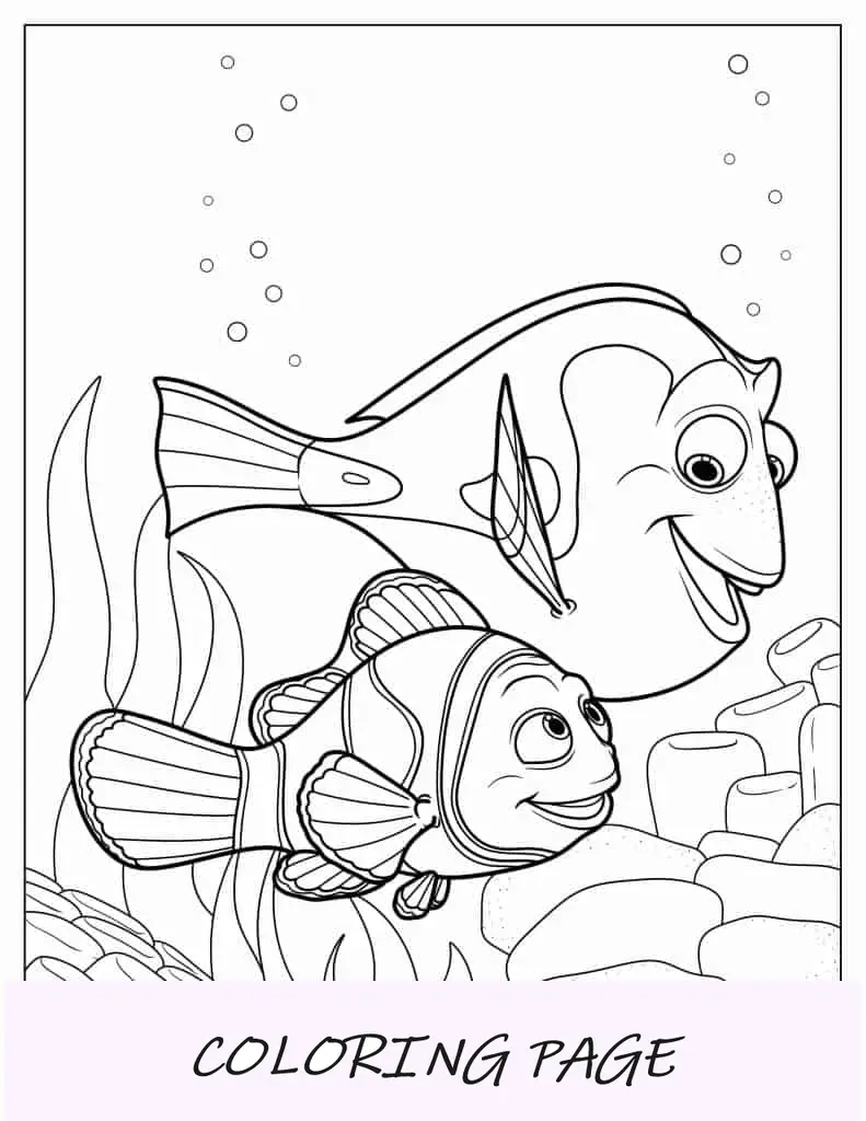 Página para colorir de Dory e Marlin