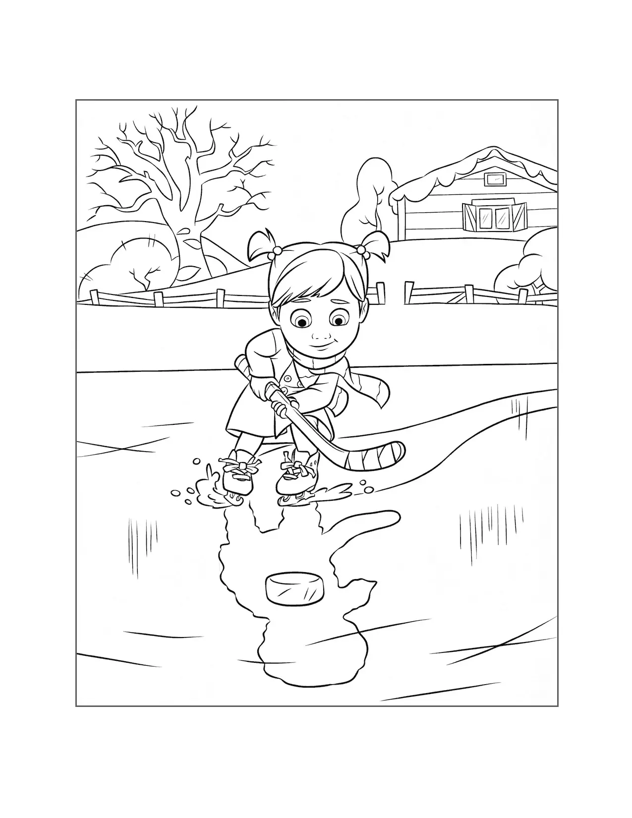 Young Riley Playing Hockey Coloring Page
