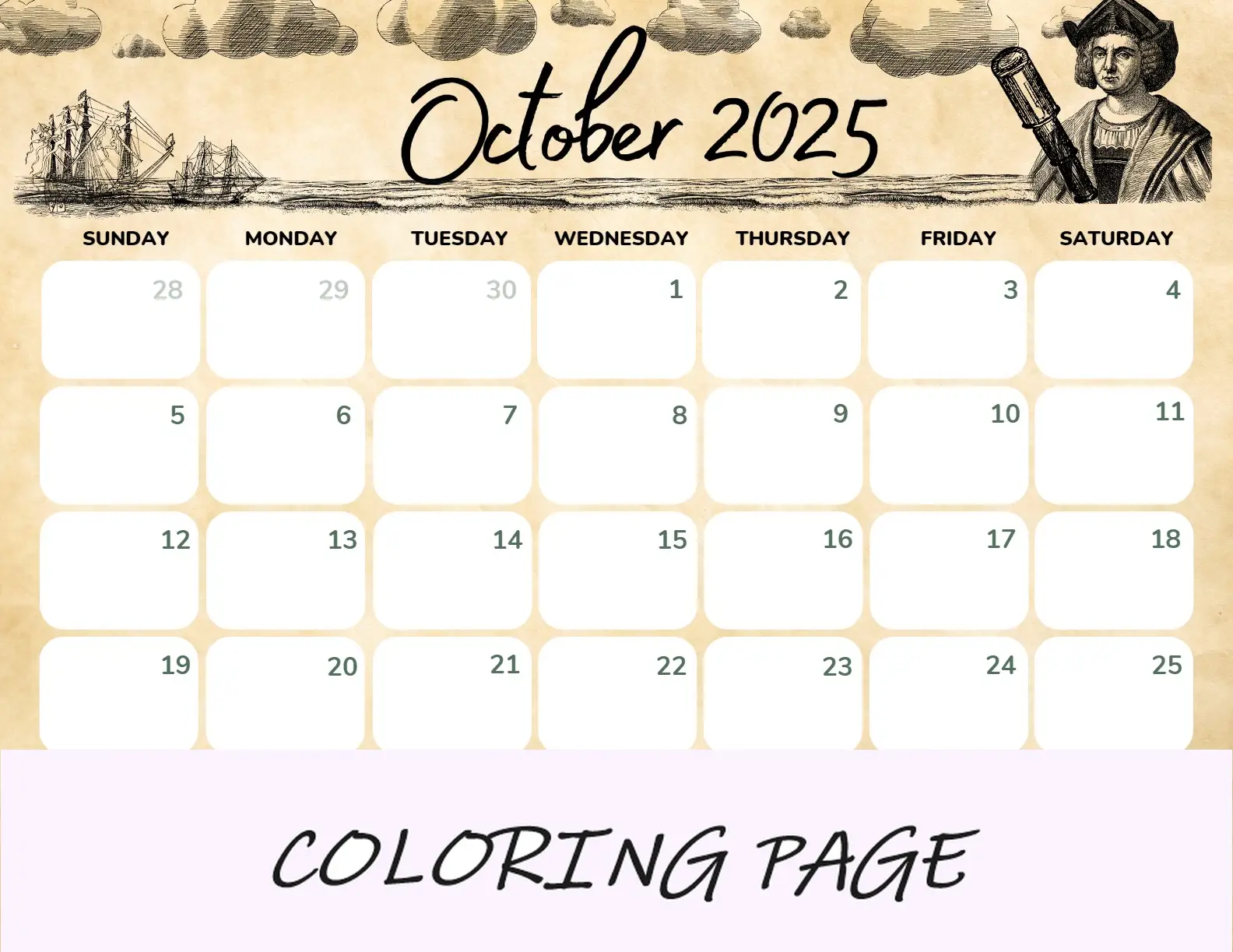 Calendario Octubre 2025 Para Imprimir Paisaje Sol