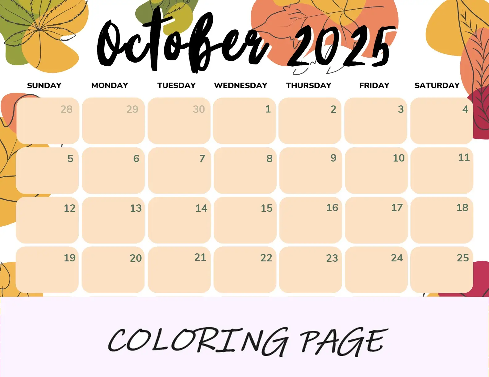 Calendario Octubre 2025 Imprimible Paisaje De Hojas
