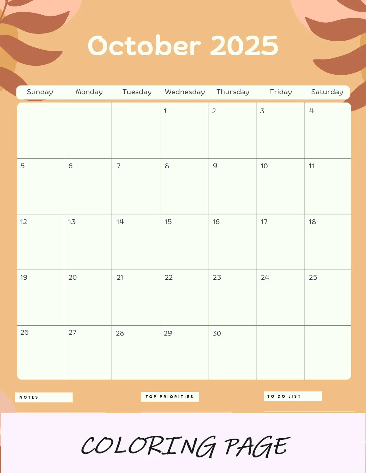 Calendario Octubre 2025 Imprimible Corporativo 2 Retrato
