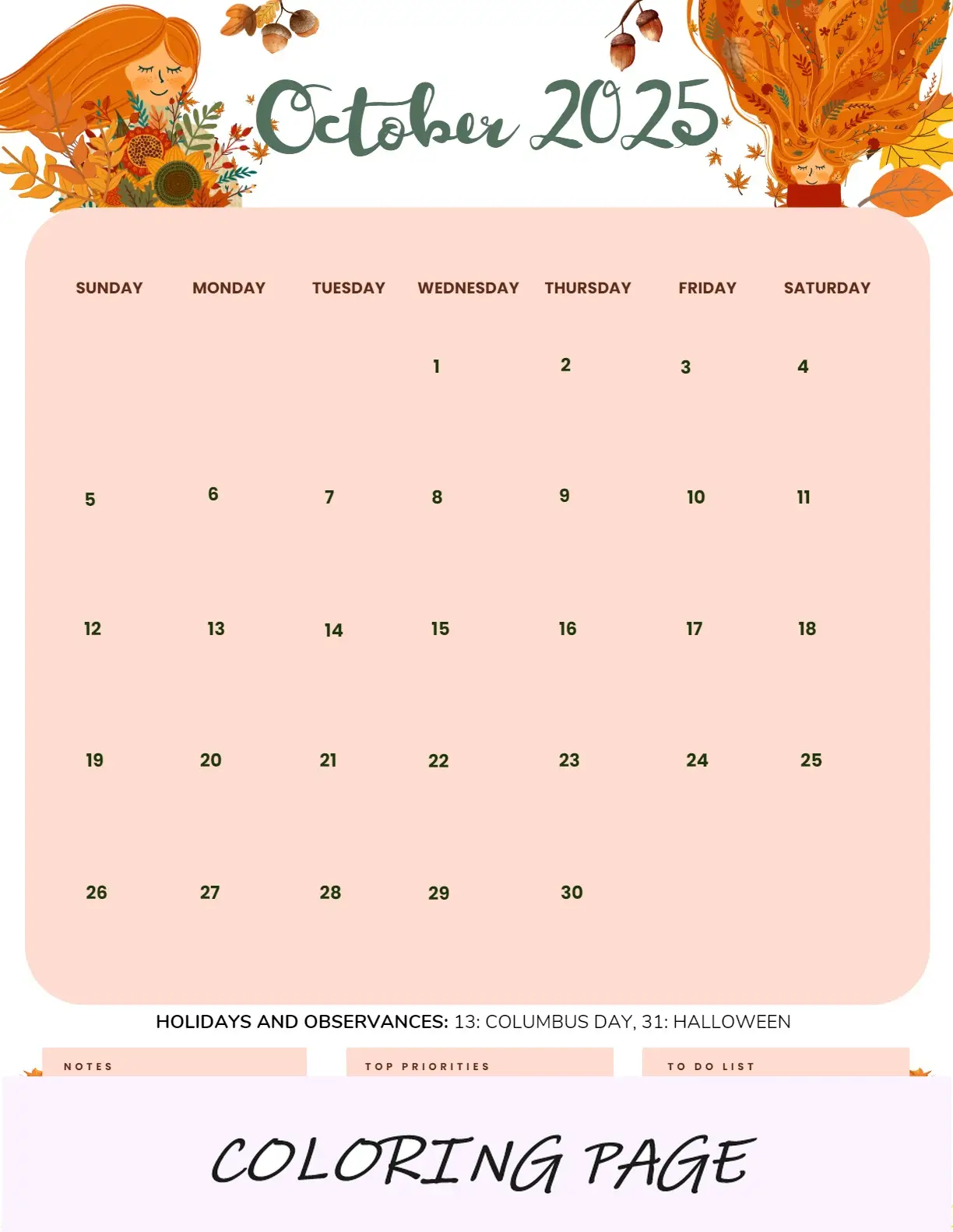 Calendario Octubre 2025 Imprimible Business 4 Retrato