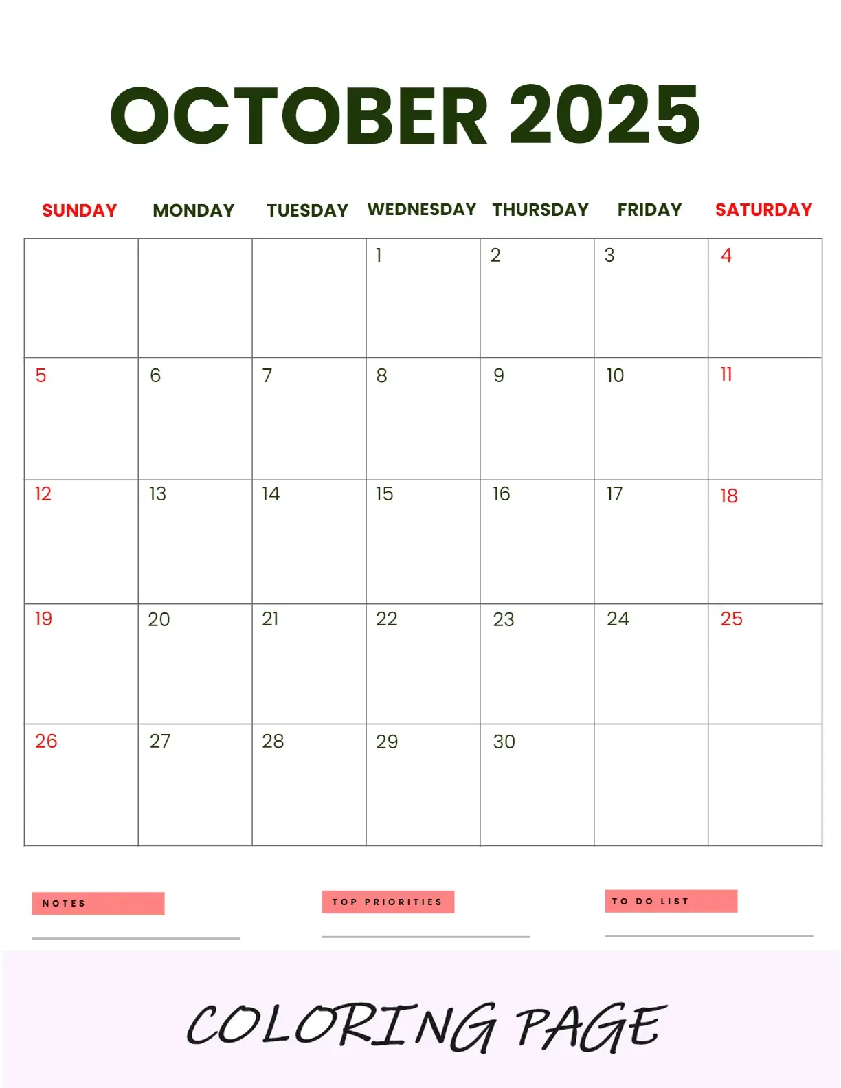 Calendario Octubre 2025 Para Imprimir Con Retratos Coloridos