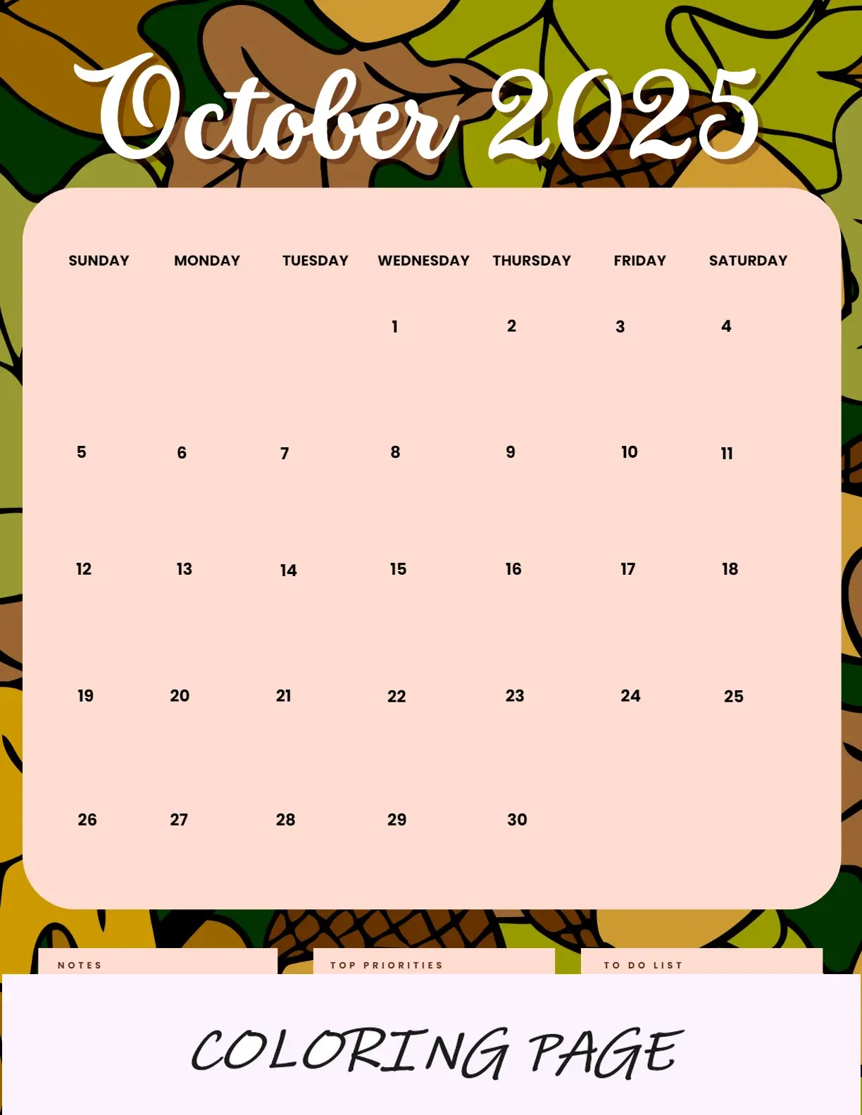 Calendario Octubre 2025 Para Imprimir Hojas Retrato